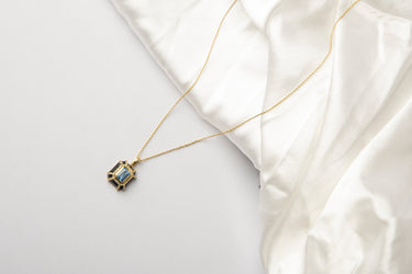 Enamel & Topaz Cushion Art Deco Necklace=